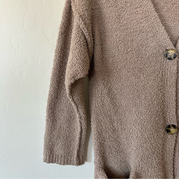 Democracy Tan Metallic Gold Cozy Soft Teddy Button Down Cardigan Medium - Picture 3 of 8